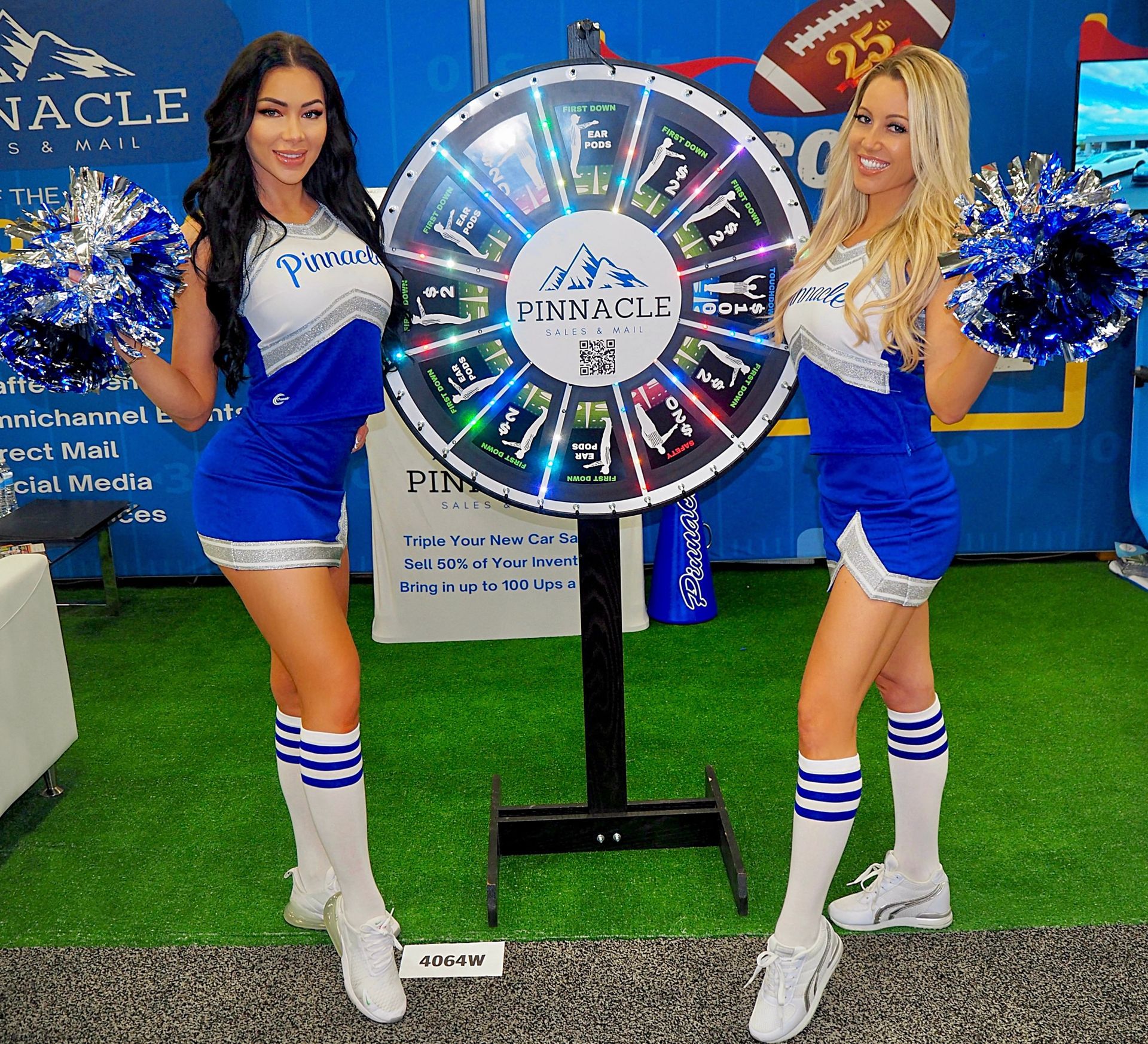Promo models dressed as cheerleaders for the International Roofing Expo in Las Vegas.