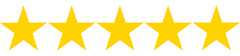 Five yellow stars are lined up in a row on a white background.