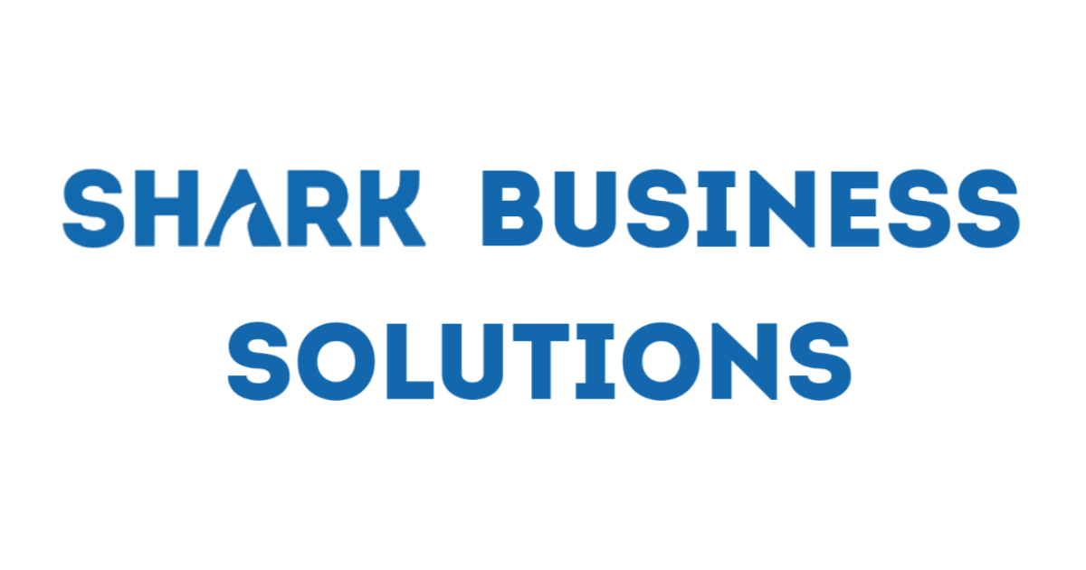 Blue text logo reading “SHARK BUSINESS SOLUTIONS” on a white background