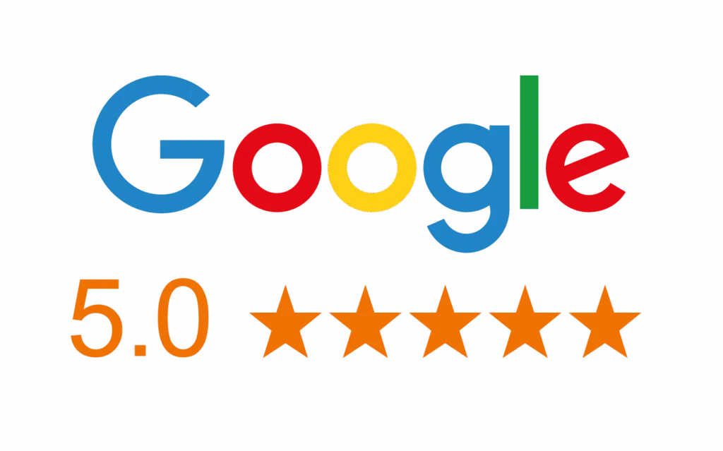 Google logo with 5.0 rating and five orange stars