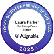 Alignable 2025 Local Business Person of the Year badge for Laura Parker of Bookkeep Boss LLC