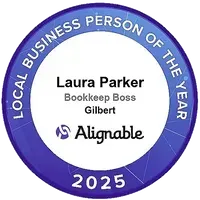 Alignable 2025 Local Business Person of the Year badge for Laura Parker of Bookkeep Boss LLC