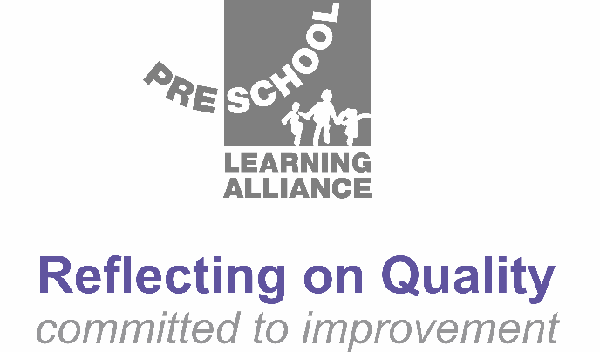 The logo for the preschool learning alliance is reflecting on quality committed to improvement.