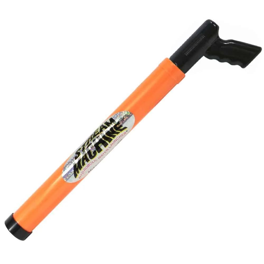 Orange and black Super Soaker water gun with the words