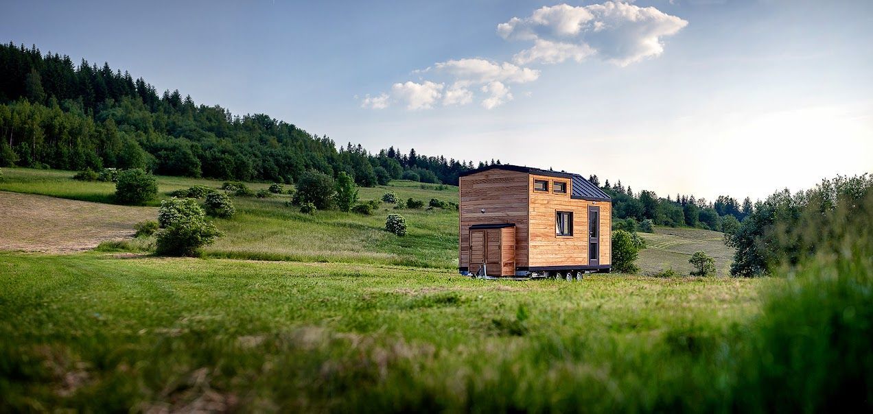 Interieur van een tinyhouse als kantoorruimte
