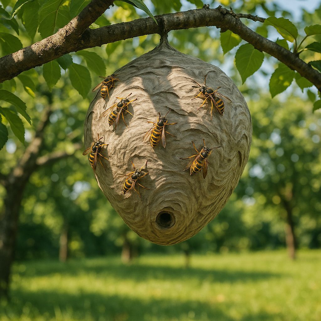 nid de guêpes sur une branche d'arbre