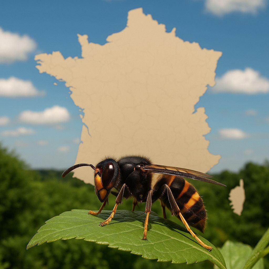 frelon asiatique devant une carte de France