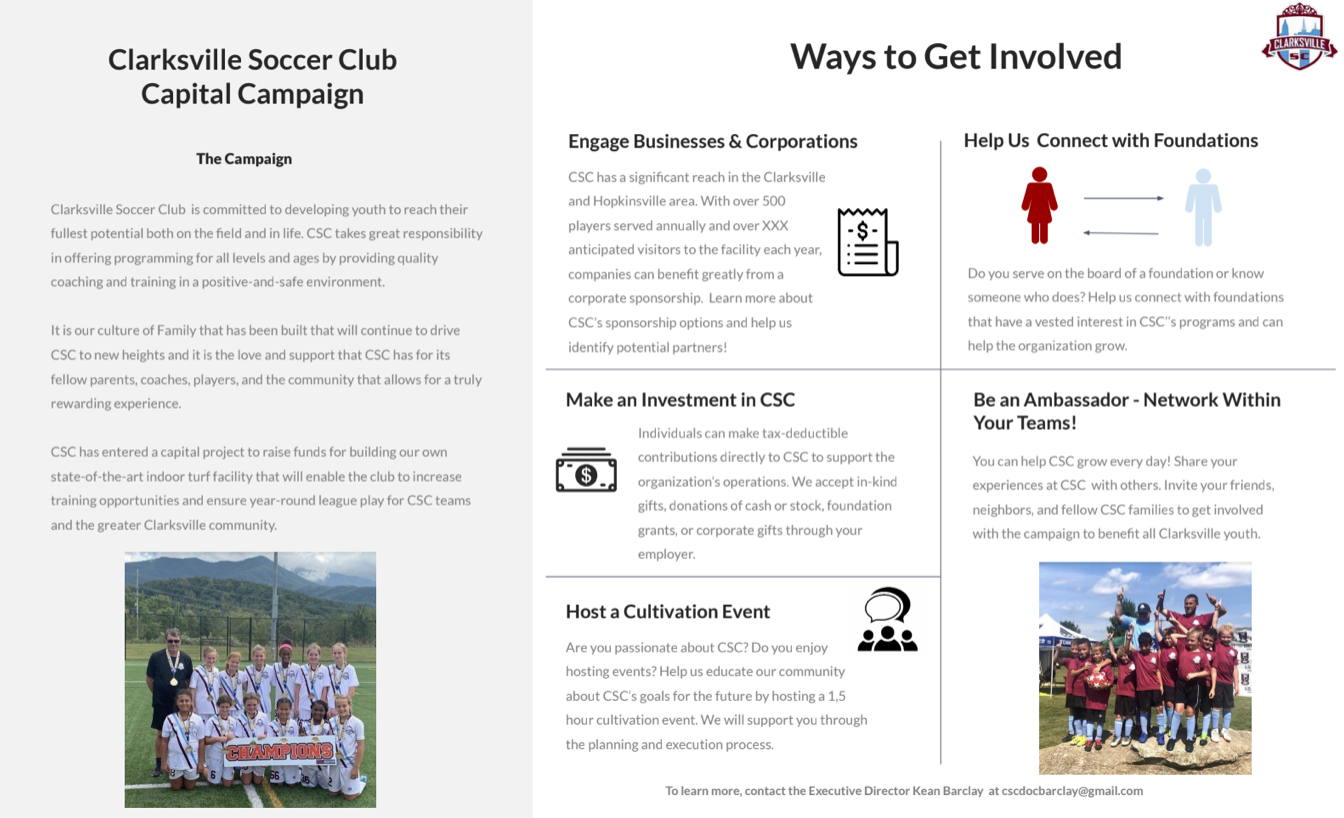 A flyer for Clarksville Soccer Club Sponsors