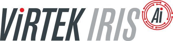 VIRTEK IRIS AI logo in dark grey with a red dot and an Ai symbol in a red circle.