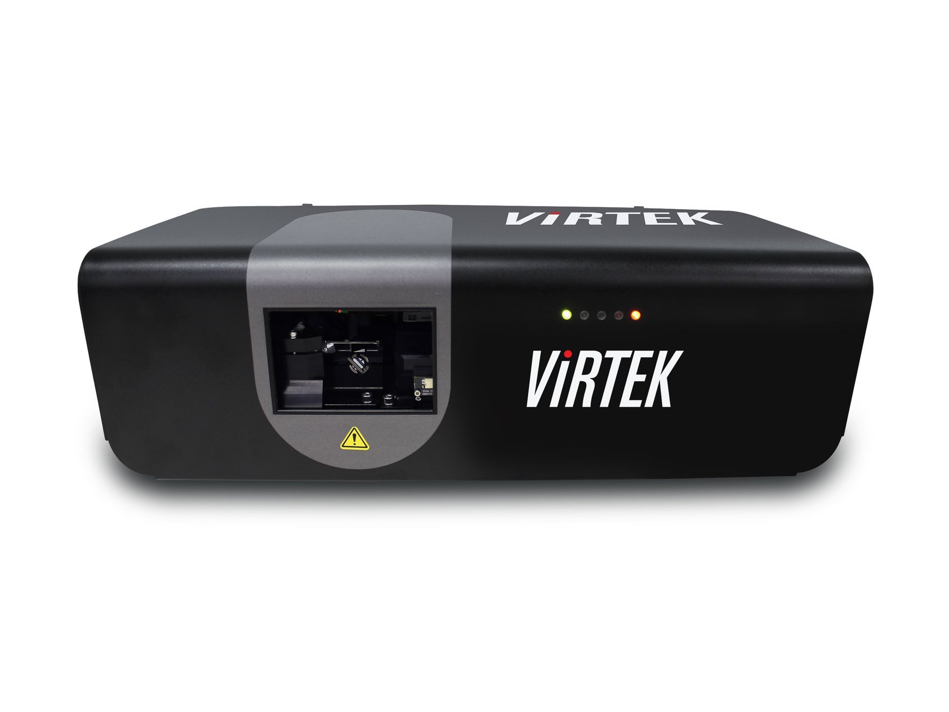 Black Virtek laser projector with logo and status lights.