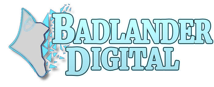 Badlander Digital logo with ice-like shapes and text in a light blue color.