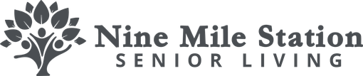 Nine Mile Station Senior Living logo with stylized tree and gray text