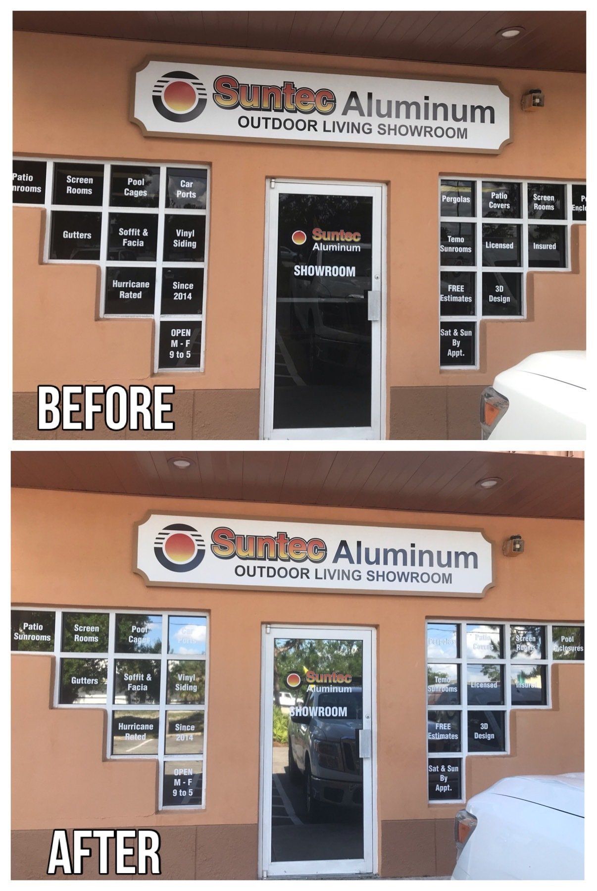 Before And After Suntec Aluminum Project - Fort Myers, FL - Black Wolf Tinting