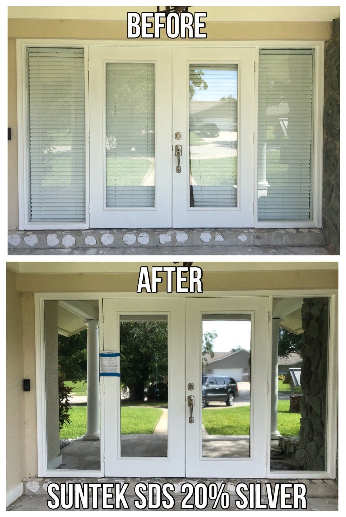 Before & After Image Of Tinted Glass Door — Car Tinting Fort Myers FL — Black Wolf Tinting