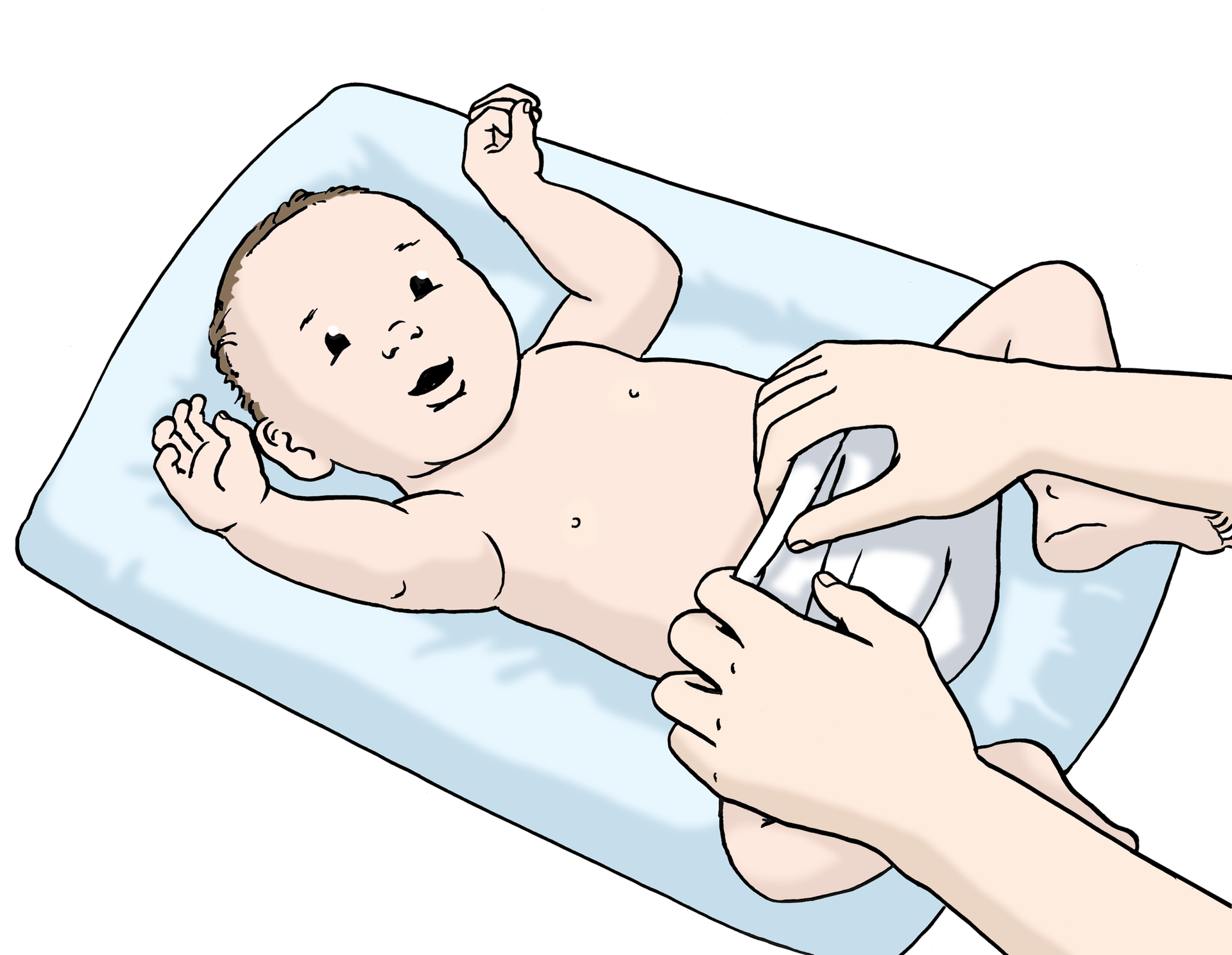 Ein Baby wird gewickelt