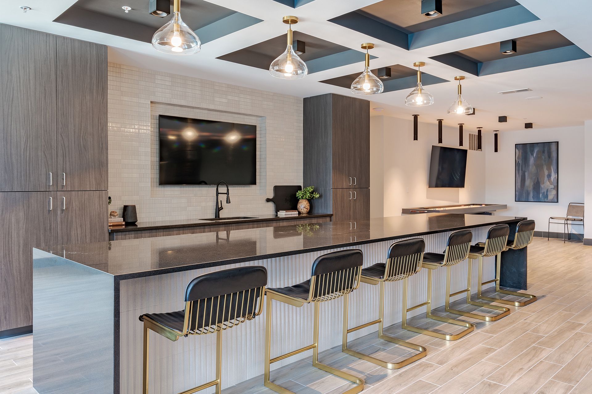 community kitchen with a spacious island at Federal Hill in Noblesville, IN.