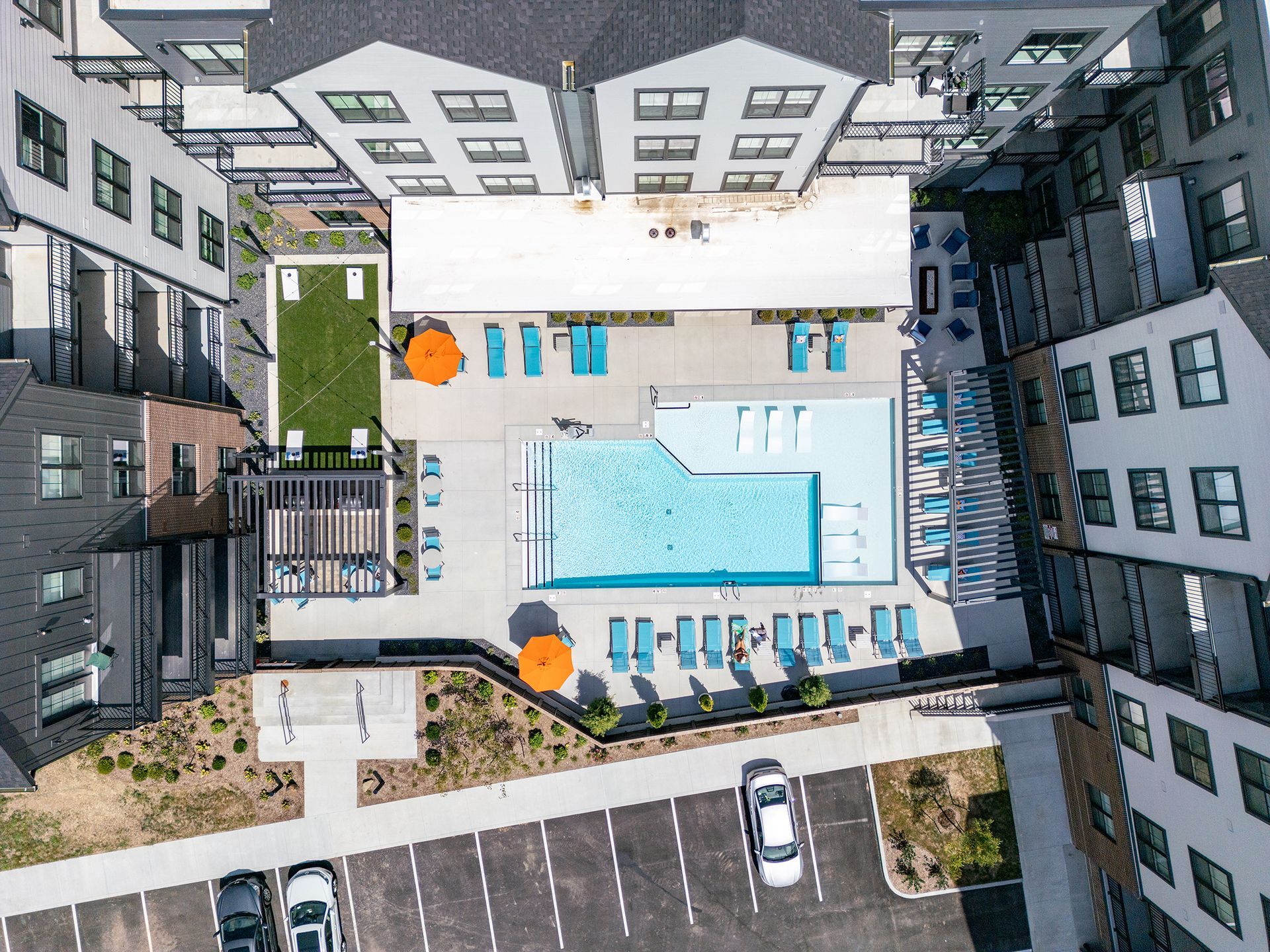swimming pool aerial view at Federal Hill in Noblesville, IN.