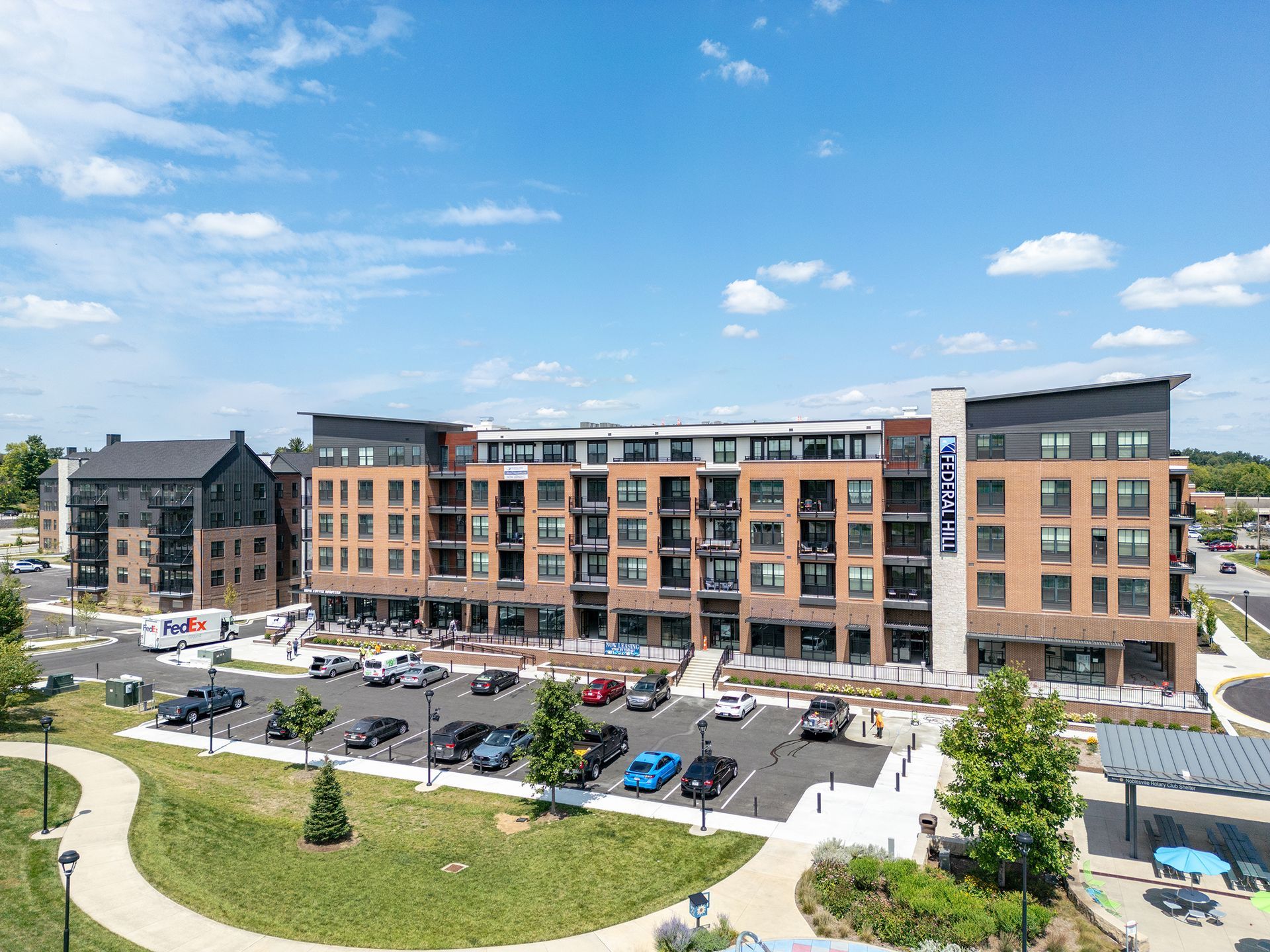 Drone view around Federal Hill in Noblesville, IN.