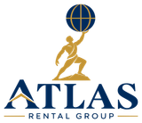 Atlas Rental Group logo with gold Atlas figure holding a blue globe above navy text