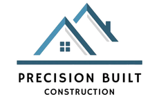 Precision Built Construction logo with blue roof icon and black text