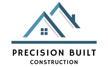 Precision Built Construction logo with blue roof icon and black text