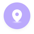 Blue map pin icon on a circular blue background