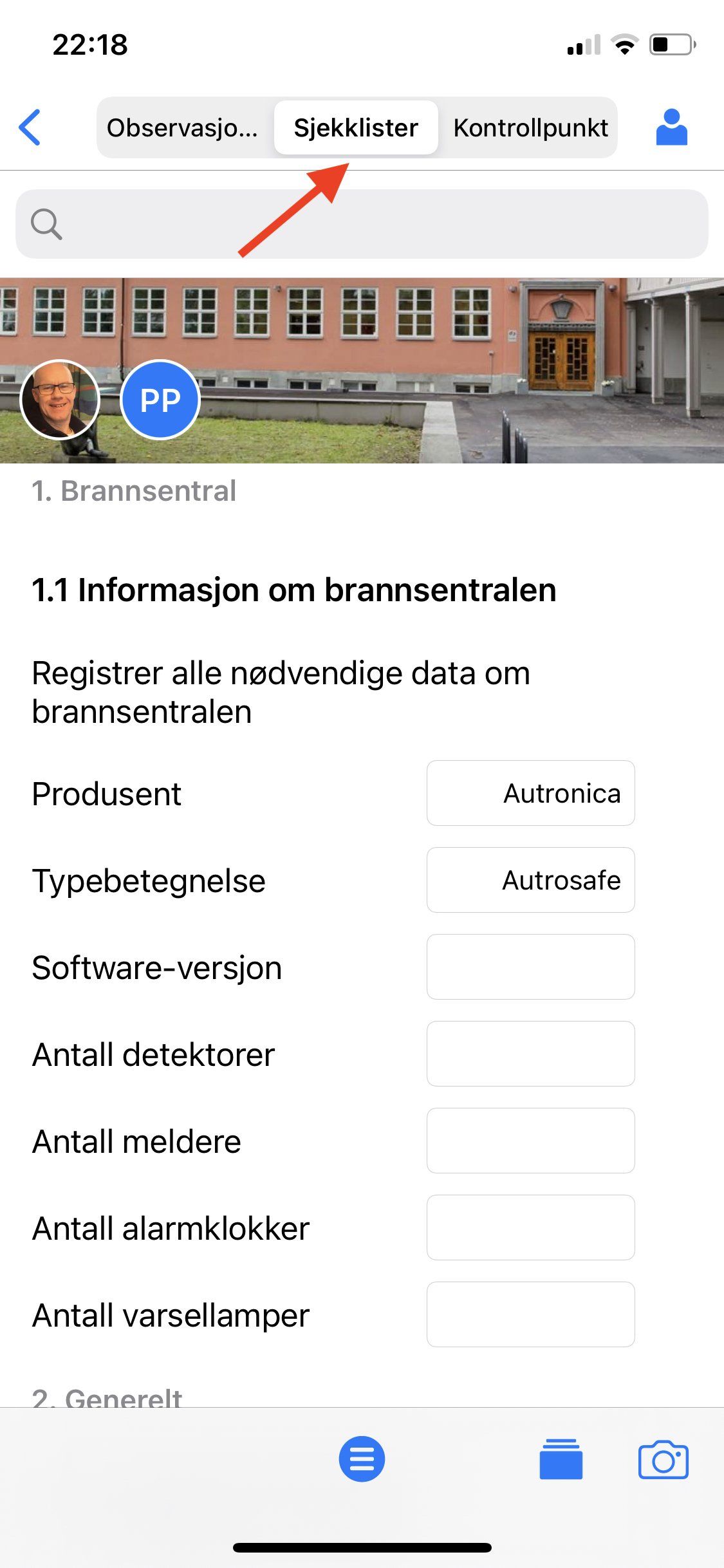 Start kontrollen på sjekkliste
