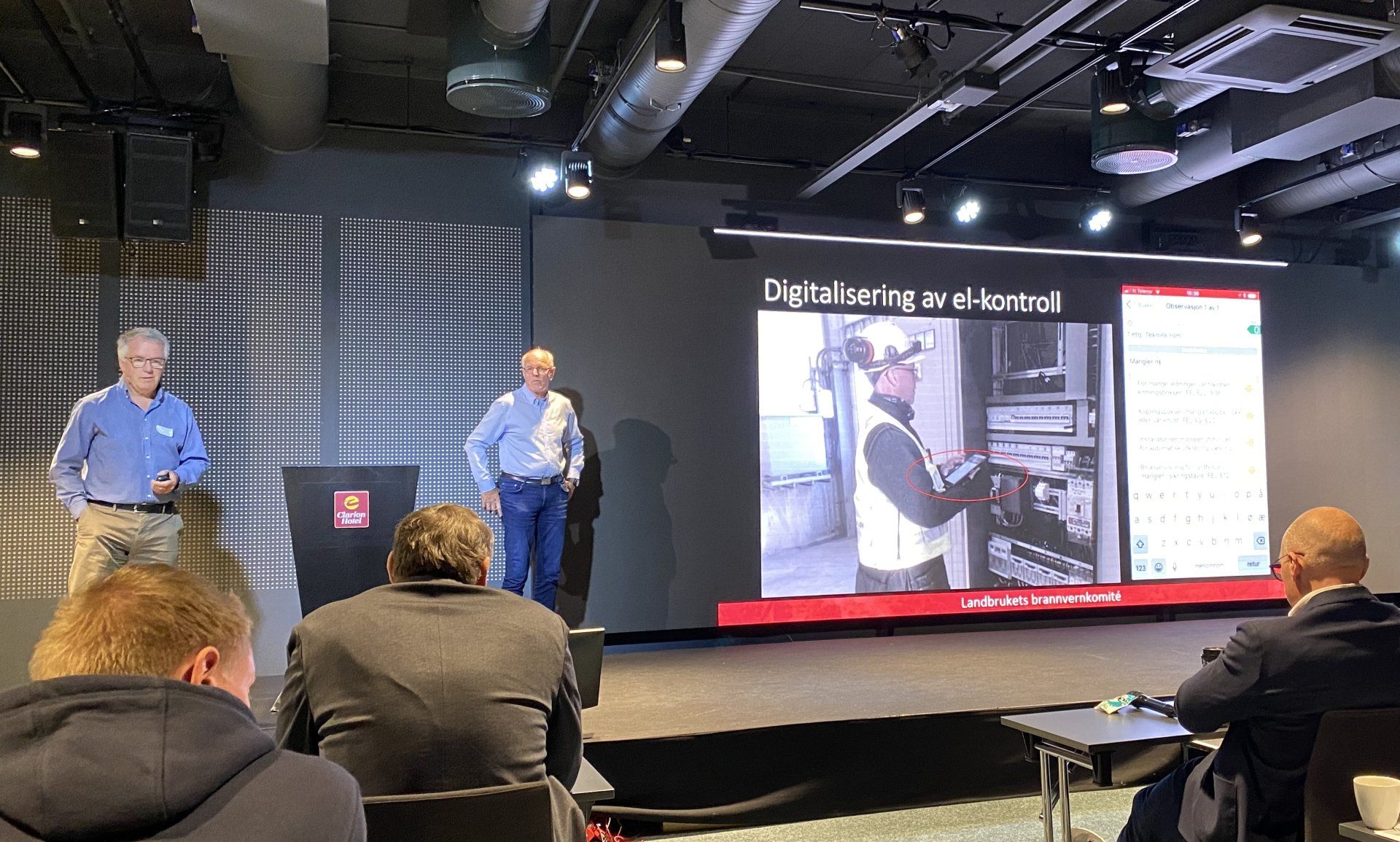 Erik Gjestvang fra Gjensidige og Kjell Bechmann-Pedersen fra Eika - digital rapportering er viktig!