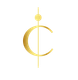 a gold symbol with a crescent moon and a stick on a white background .