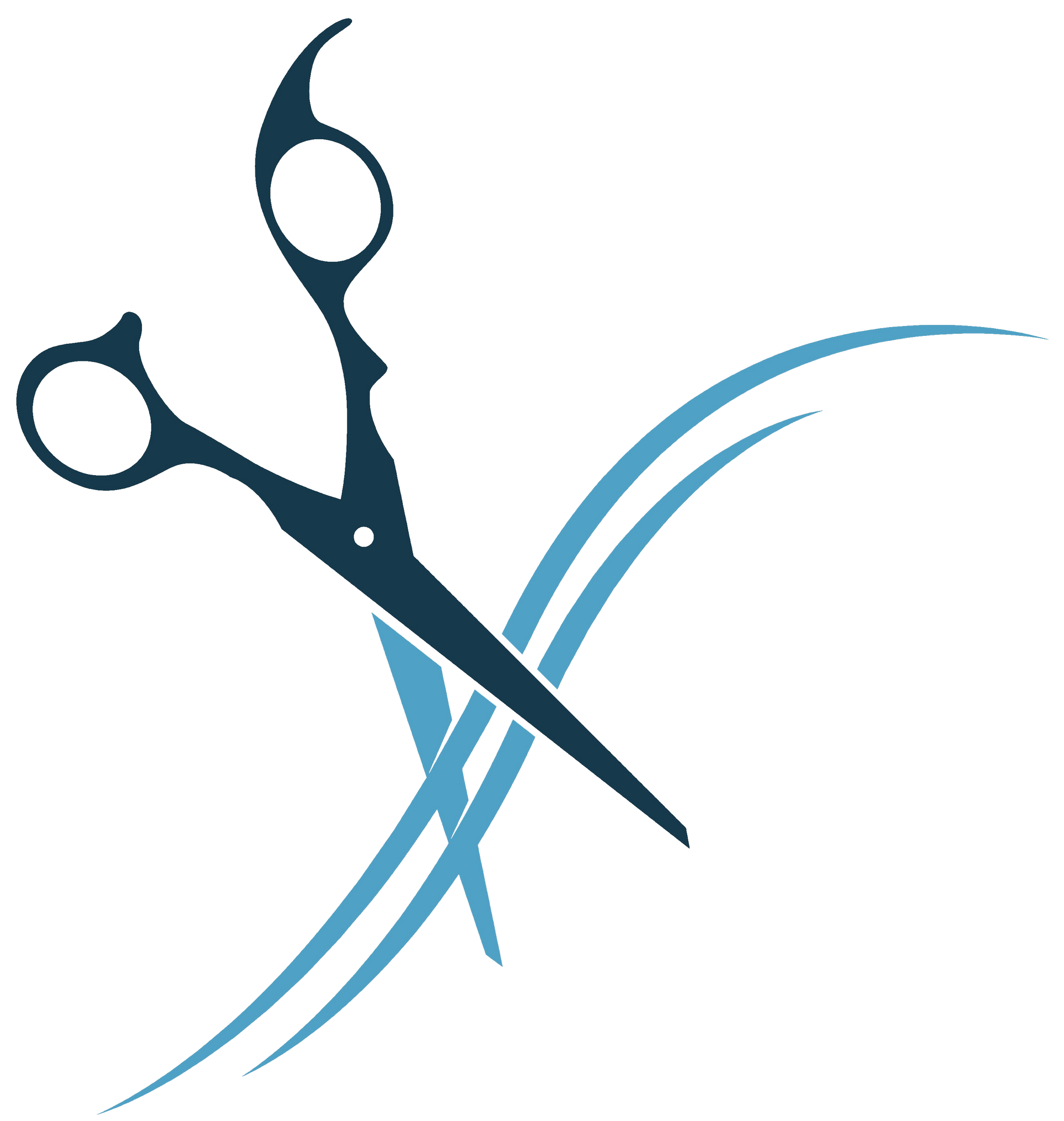 Stylized black scissors cutting hair