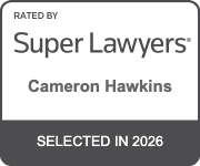 Super Lawyers badge for Cameron Hawkins, indicating selection in 2026.