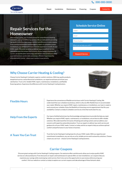 Carrier HVAC Website Design 1
