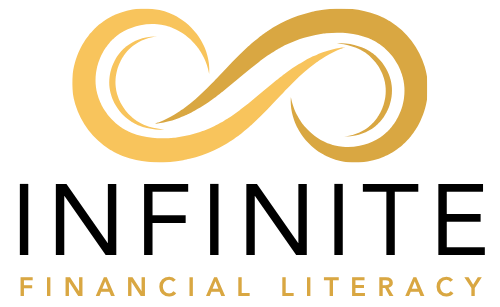 Infinite Financial Literacy logo with gold infinity symbol above black and gold text