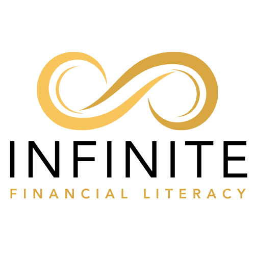 Infinite Financial Literacy logo with gold infinity symbol and black text