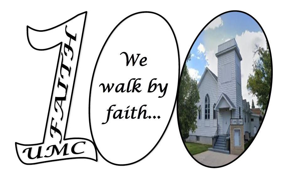 A sign that says we walk by faith with a picture of a church