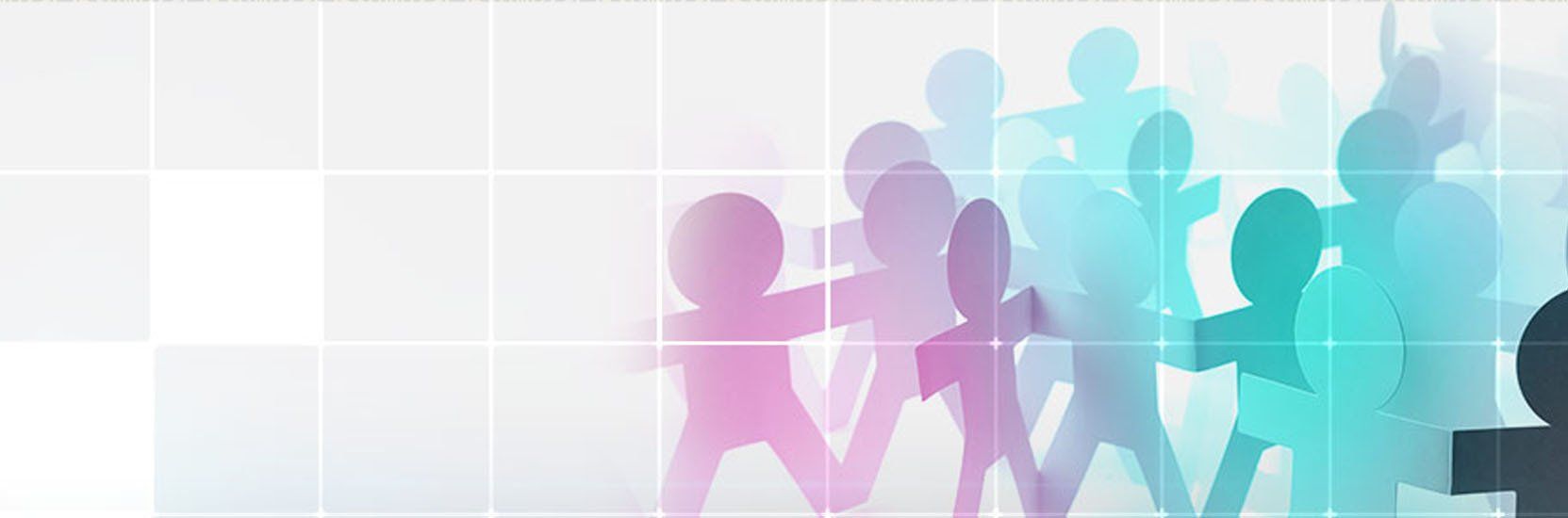 A group of people standing next to each other on a white background.