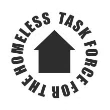 Homelessness advocacy logo with a house icon and circular text reading “The Homeless Task Force.”