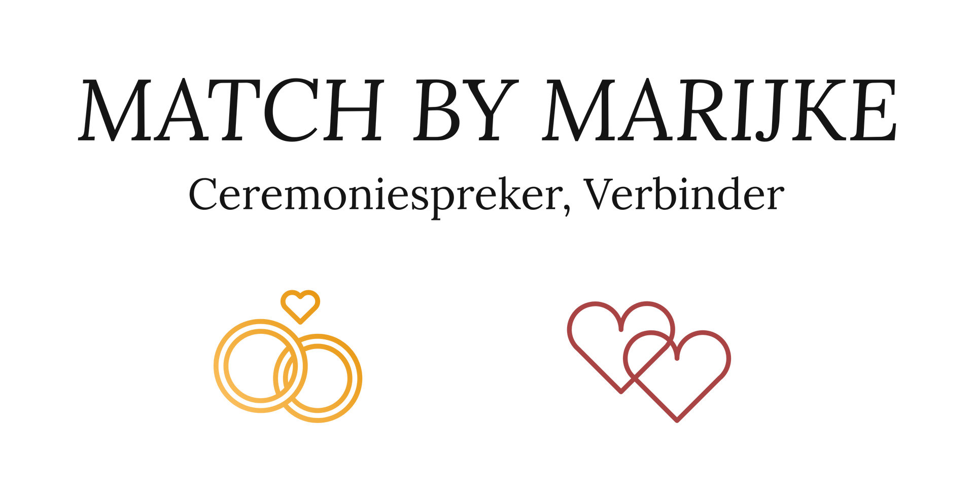 Logo van Match by Marijke met de tekst &ldquo;Ceremoniespreker en verbinder&rdquo; en symbolen van ringen en harten.