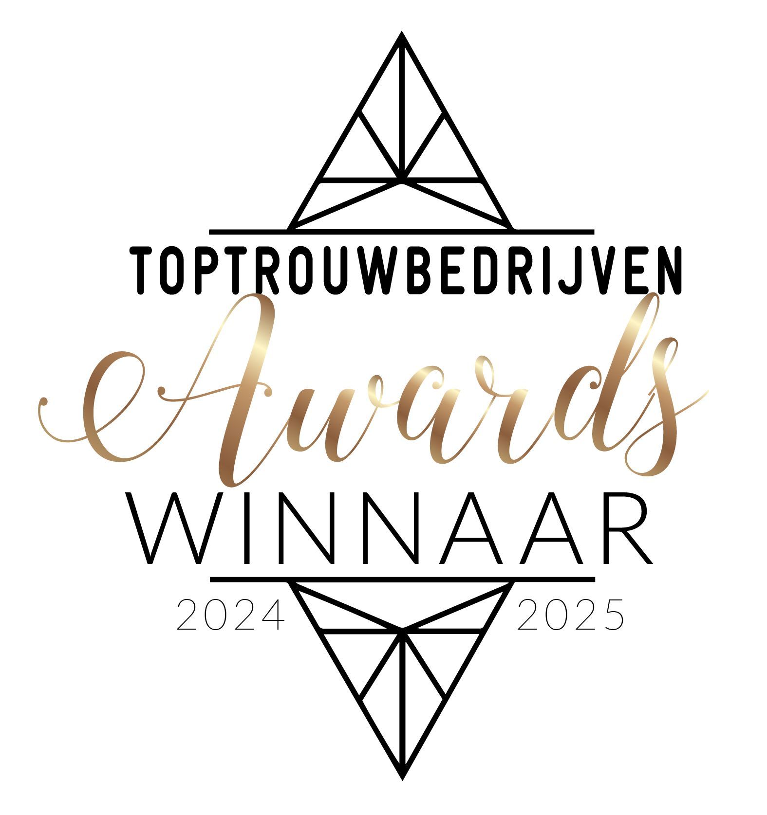 Top Trouwbedrijven Awards-logo met de tekst “Awards Winnaar”, als erkenning voor kwaliteit en vakmanschap in de trouwbranche.