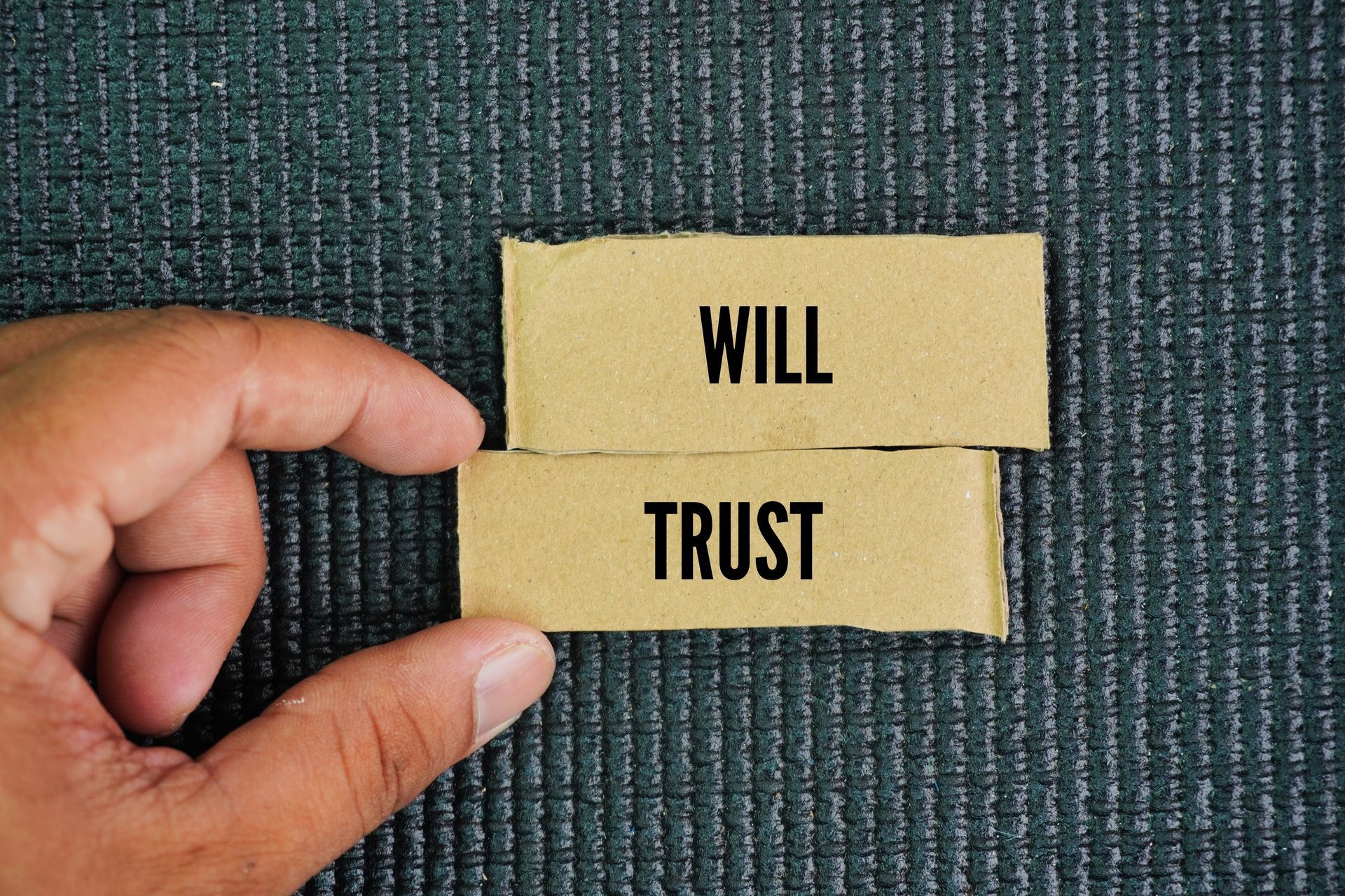 Papers labelled “will” and “trust” representing an estate planning decision