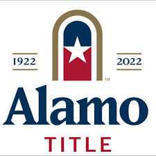 Alamo Title logo with red, blue, and gold arch, star, and 1922–2022 anniversary marks