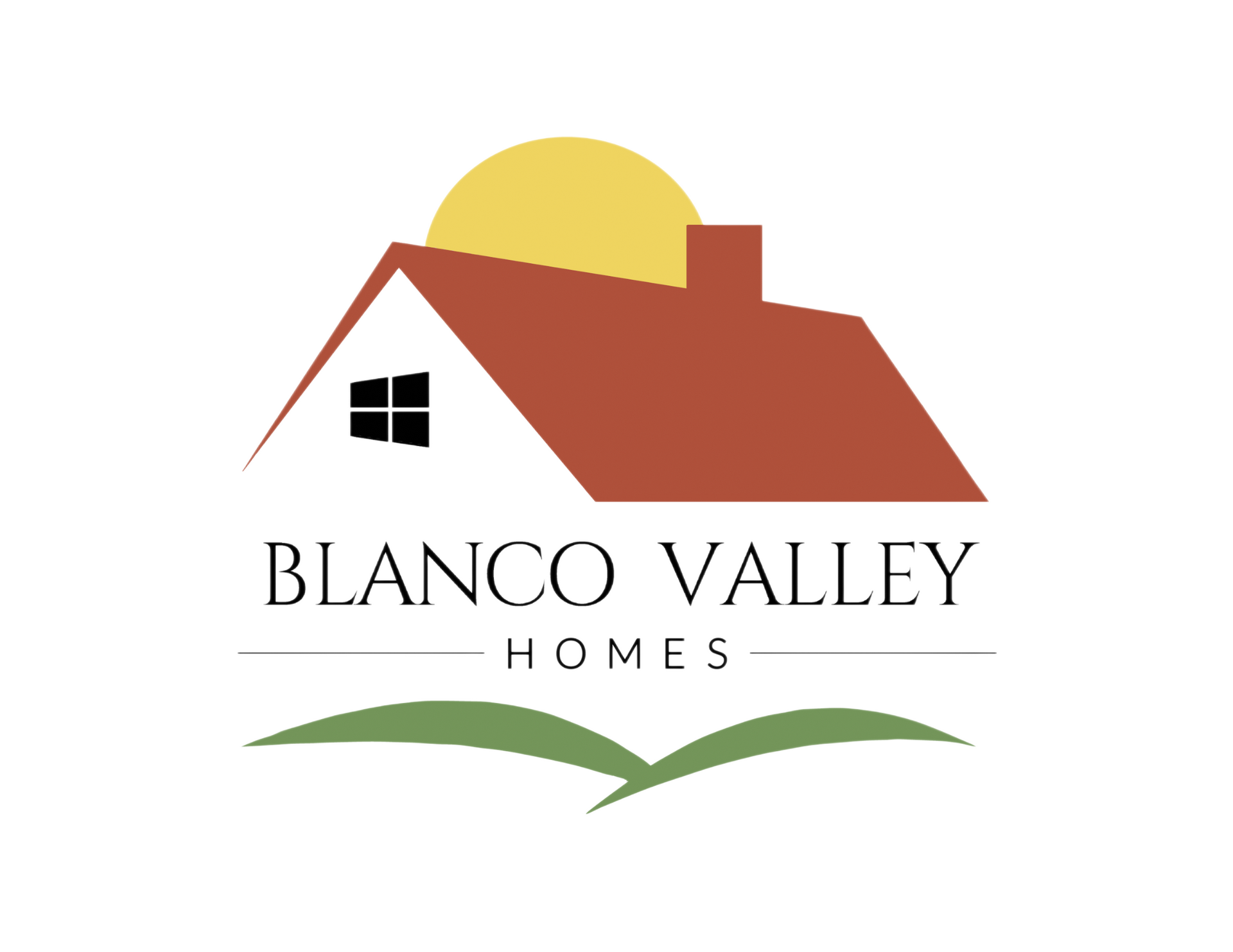 Blanco Valley Website Blanco Valley Homes logo with a house, sun, and green hills
