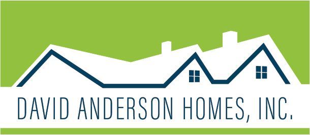 David Anderson Homes, Inc. logo with green roofline over white house silhouettes