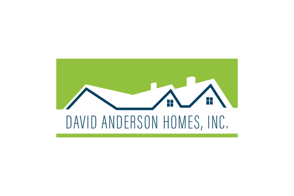David Anderson Homes, Inc. logo with blue rooftops on a green and white background