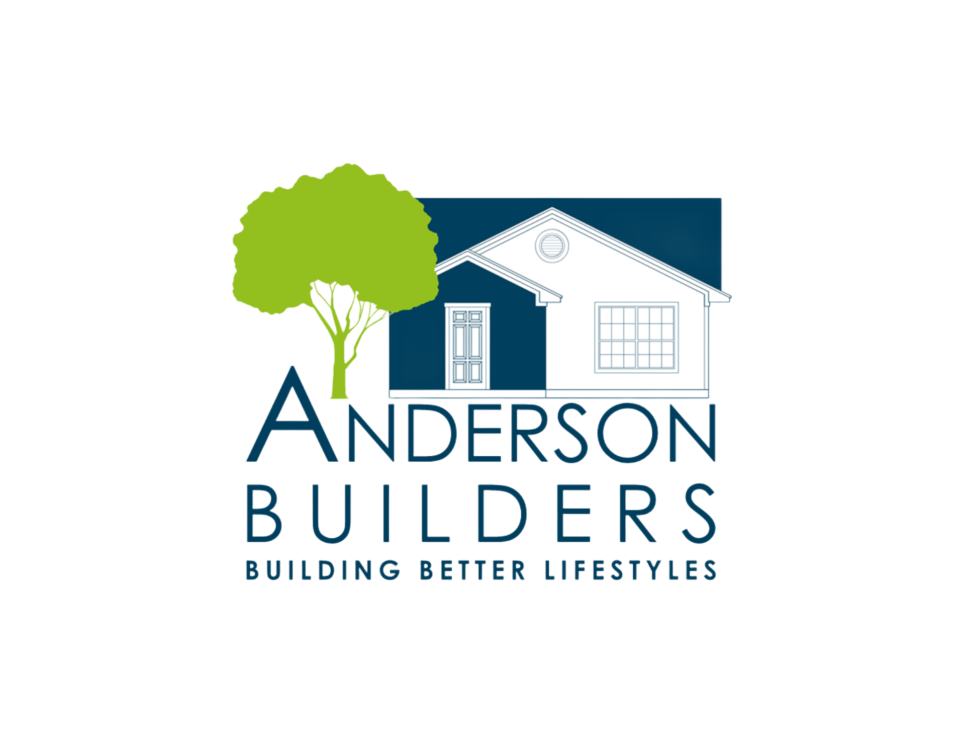 Anderson Builders logo with a green tree and house roof above blue text
