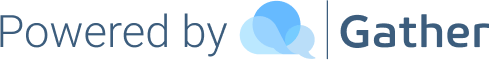 Powered by Gather logo with overlapping blue chat bubbles and the word “Gather”