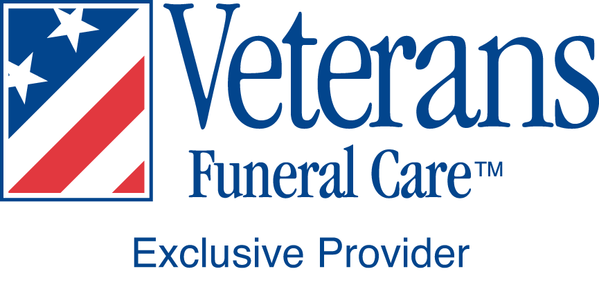 Veterans Funeral Care logo with red, white and blue star and stripes, plus