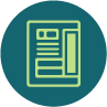 Green newspaper icon inside a teal circle.