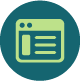 Teal circular icon with a light green newspaper or webpage layout symbol