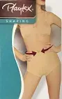 Una persona indossa un body modellante Playtex beige, con frecce scure che indicano un effetto snellente in vita.